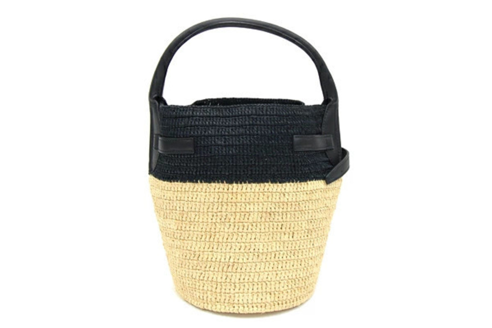 Celine Raffia Black Basket Crossbody Leather Bucket Bag Shoulder Handbag Big